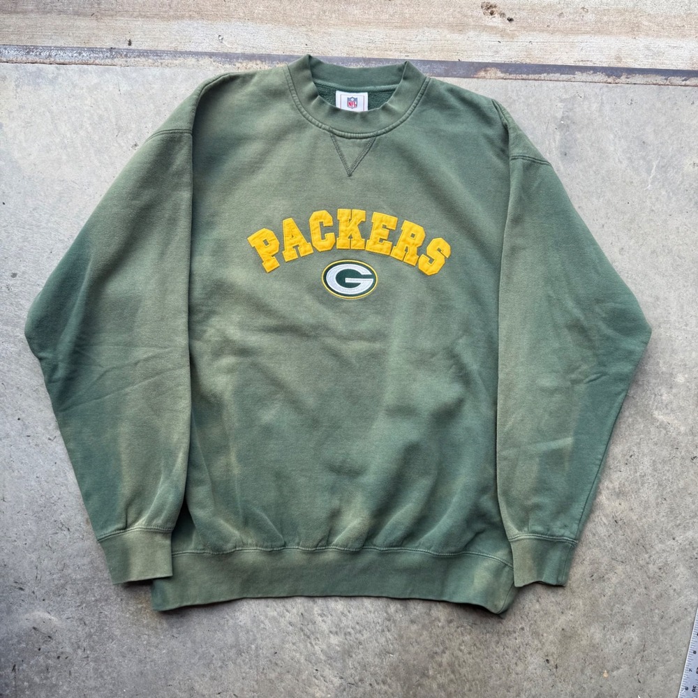 Vintage NFL Green Bay Packers Sweatshirt Green Embroidered Crewneck XL Faded